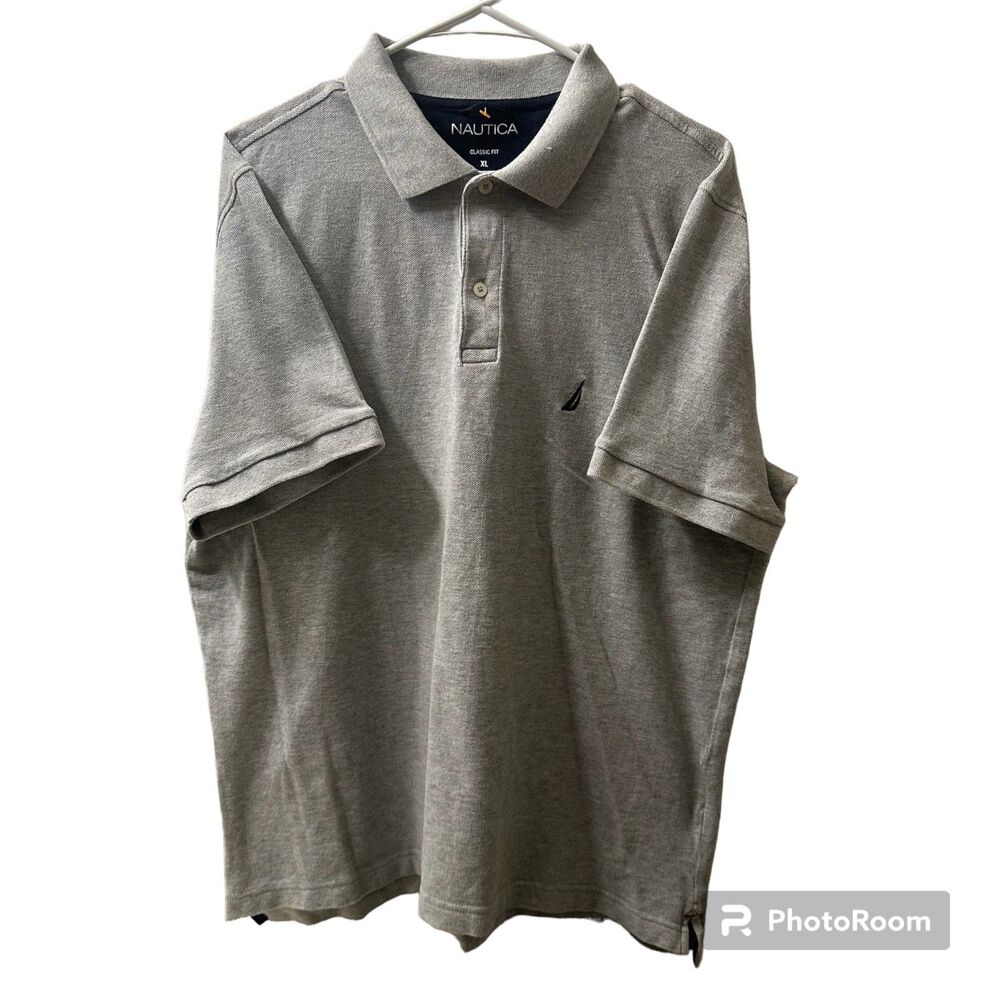 Nautica Polo Style Men's Gray Blue Quarter Button Up Shirt Size XL